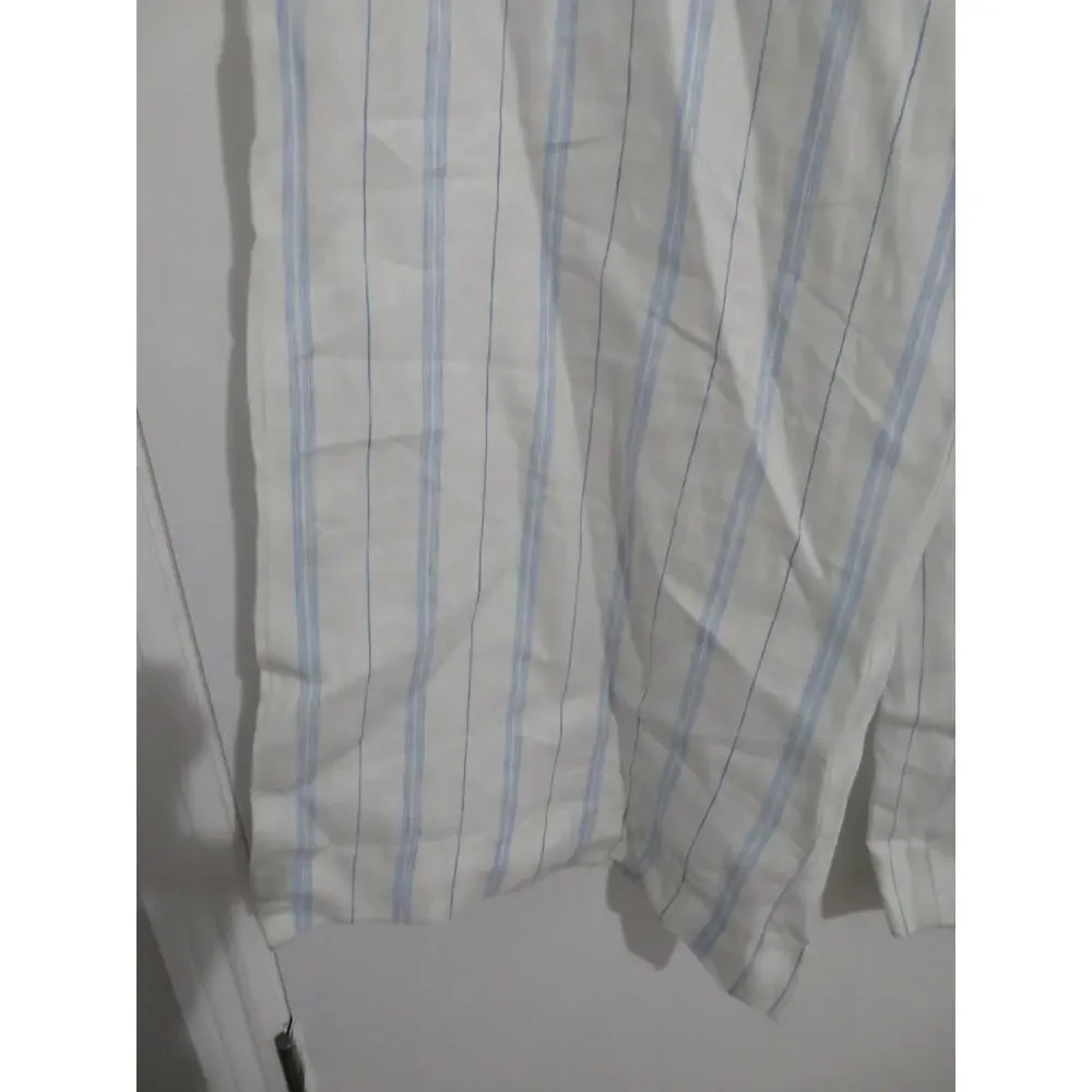 Banana Republic Women Sz S White Blue Striped Wide Leg Pants Linen Blend Style